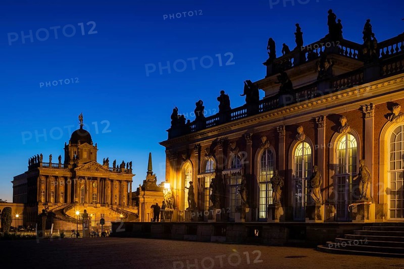 Park Sanssouci is part of the Potsdam palace park ensemble. The New Palace is a palace on the west side of Sanssouci Park in Potsdam. Construction began in 1763 after the end of the Seven Years' War under Frederick the Great and was completed in 1769