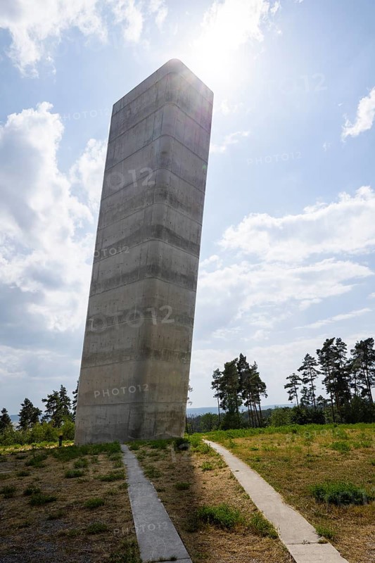 The site where the sky disc was found is about three kilometres from the Nebra Ark Visitor Centre on the Mittelberg plateau. There, a 30-metre-high tower tilted at an angle of 10Â° is directed towards the site along the north-south axis, like the hand of an oversized sundial