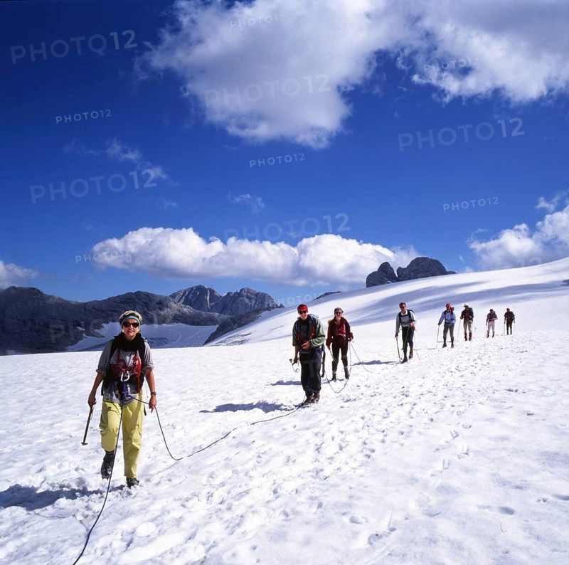 DEU, Germany: The historical slides from the times 80-90s, Alps. Mountaineer crossing a glacier. 80s MR yes