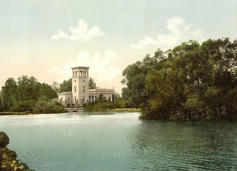 Peterhof Pavilion Samsonsky, St. Petersburg, Russia, c. 1890, Historic, digitally enhanced reproduction of a photochrome print from 1895, Europe