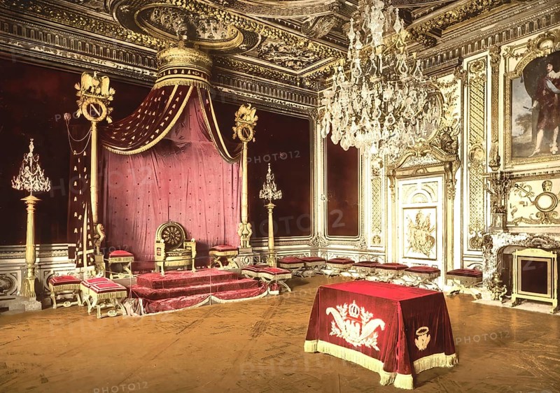 The Throne Room in Fontainebleau Castle, Ile-de-France, France, c. 1890, Historic, digitally enhanced reproduction of a photochrome print from 1895, Europe