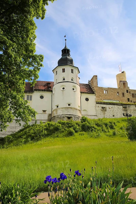 Castle church, church tower, Hellenstein Castle, historical building, fortification, castle complex, residence, spur complex, Heidenheim an der Brenz, Baden-Württemberg, Germany, Europe