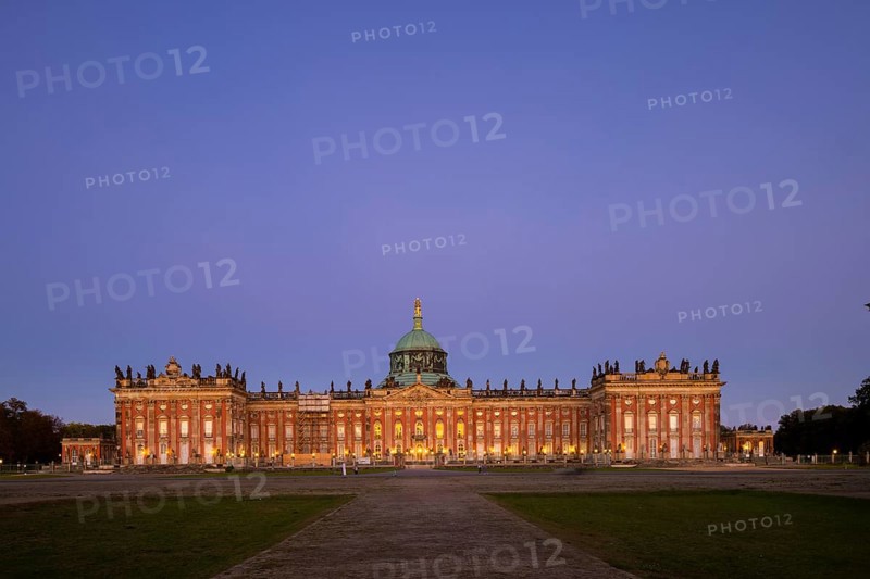 Park Sanssouci is part of the Potsdam palace park ensemble. The New Palace is a palace on the west side of Sanssouci Park in Potsdam. Construction began in 1763 after the end of the Seven Years' War under Frederick the Great and was completed in 1769