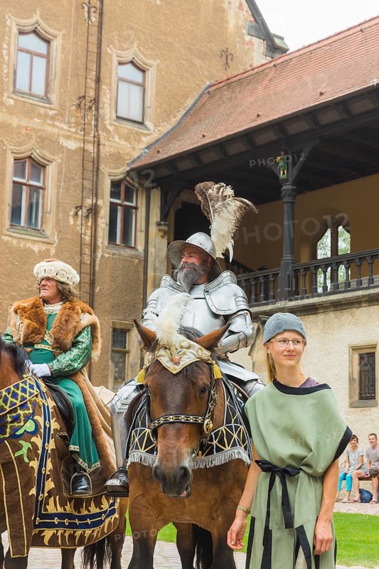 Family festival at Albrechtsburg Meissen on the occasion of the premiere of the Histopads. The Saxon rulers acting in the illustrated epochs of the Histopads, embodied by the Fürstenzug e.V., Moritz of Saxony