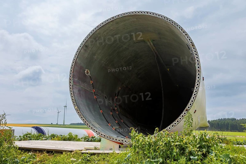 Components for a new giant wind turbine in Voigtsdorf. 80 m long rotor blade made of plastic