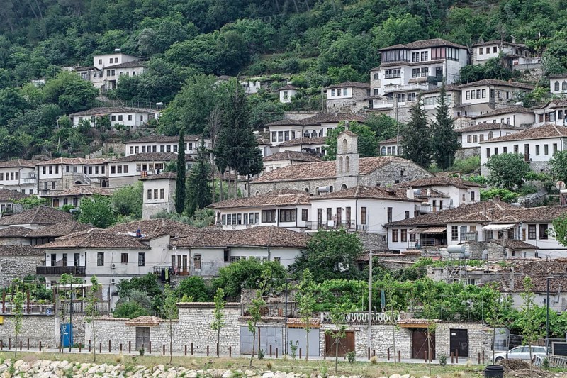 The white houses in the Gorica district of the southern Albanian city of Berat are a UNESCO World Heritage Site. Berat, Albania, Southeast Europe, Europe