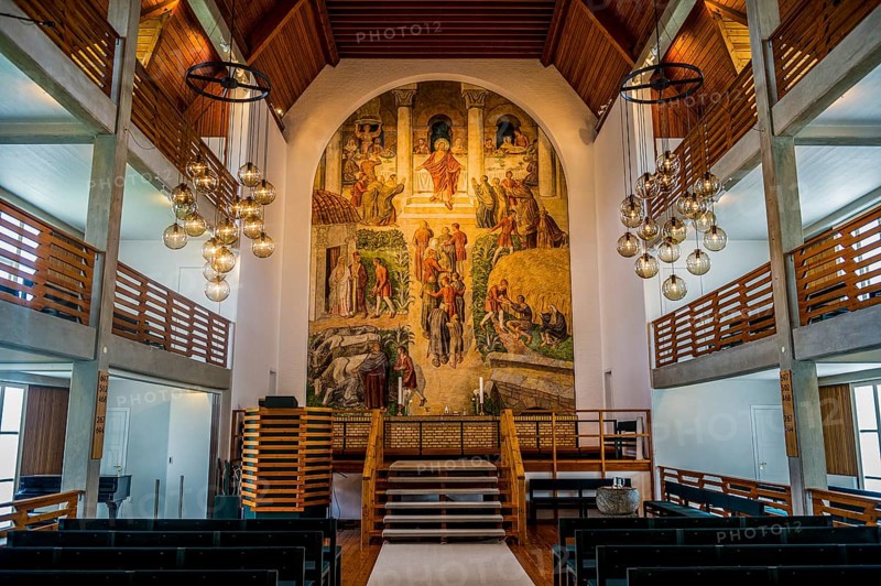 Interior of Christianskirkjan (Christian's Church), modern church building, KlaksvÃ­k, Faroe islands, Denmark, Europe