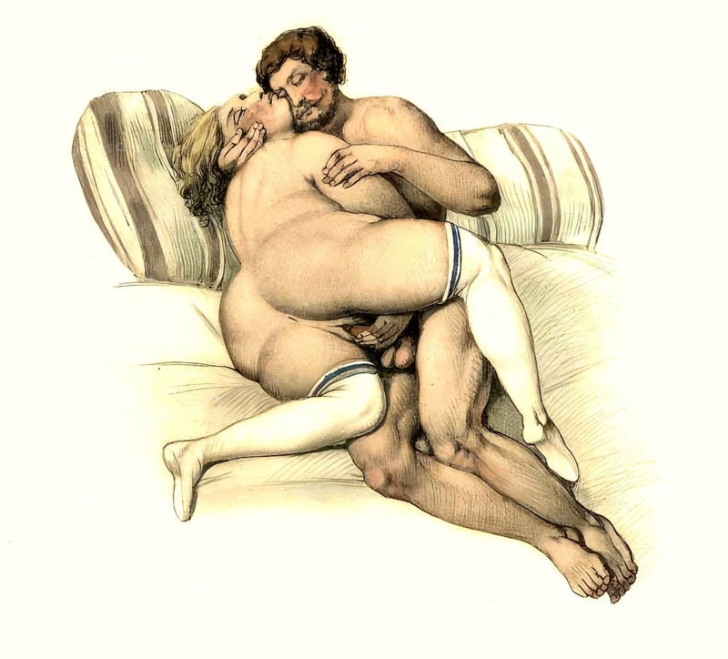 Couple having sex, erotic watercolour by Peter Johann Nepomuk Geiger (11 January 1805) (29 October 1880), an Austrian painter and draughtsman, Historic, digitally restored reproduction from an original of the period
