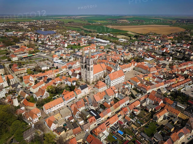 Oschatz in Central Saxony, St. Ägidien town church with Neumarkt and town hall