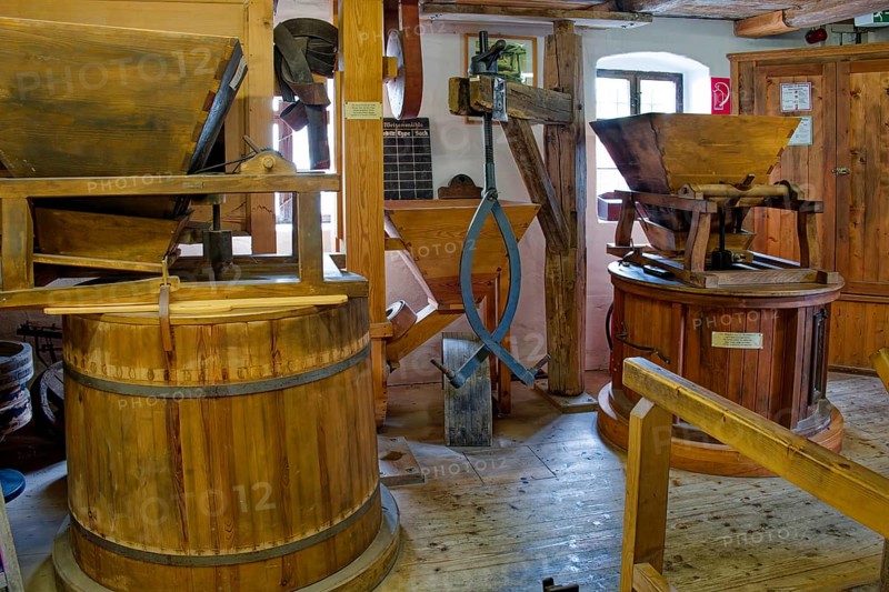 Museum water mill Höfgen near Grimma, interior, Saxony, Germany, Europe