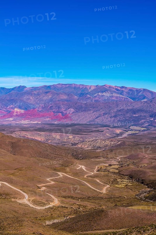 Winding road to the Cerro de 14 colores, Mountains of 14 Colours, Andes, Quebrada de Humahuaca, Humahuaca Valley, UNESCO World Heritage, landscape, colours, Jujuy, Argentina, South America