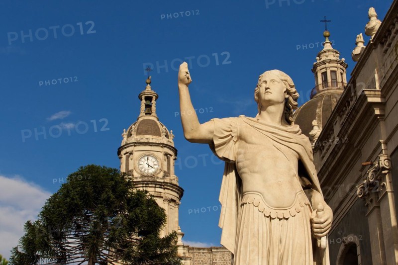 Sculpture, Dome, Cathedral, Catania, Old Town, Baroque Old Town, East Coast, Sicily, Italy, Europe