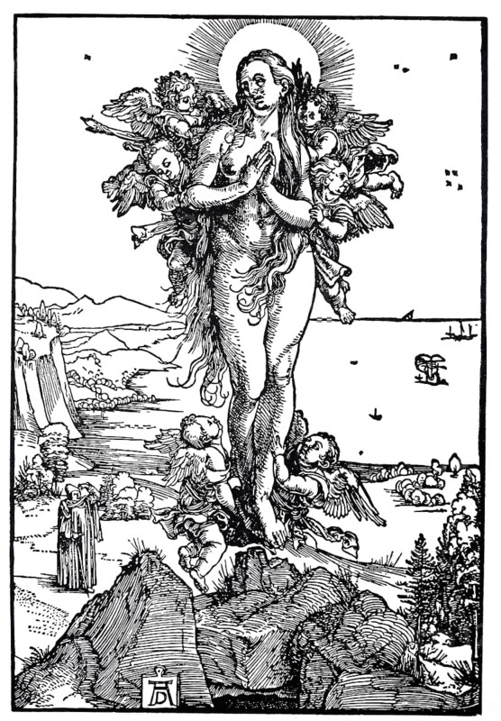 The Ecstasy of the Magdalene, woodcut by Albrecht Dürer, historical, digitally improved reproduction of an old woodcut