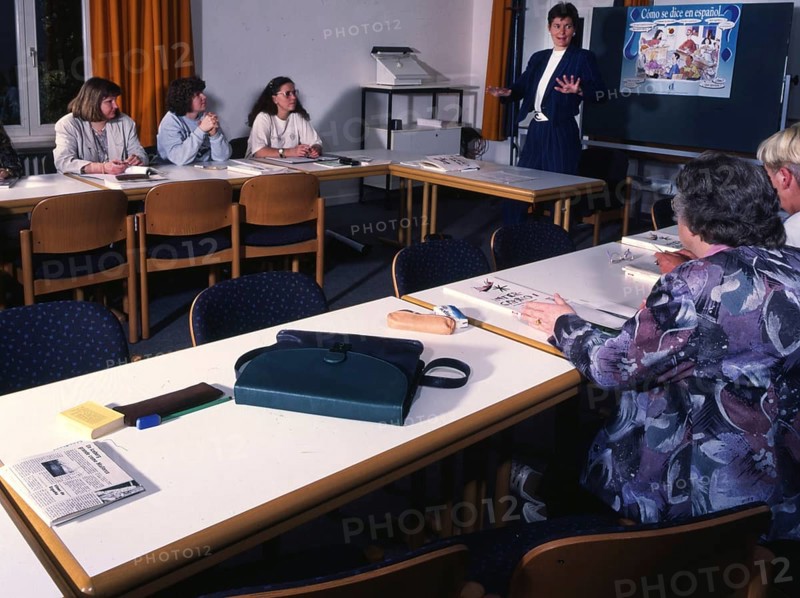 DEU, Germany: The historical slides from the times 80-90s, Iserlohn. Volkshochschule (VHS) Spanish course. 80s
