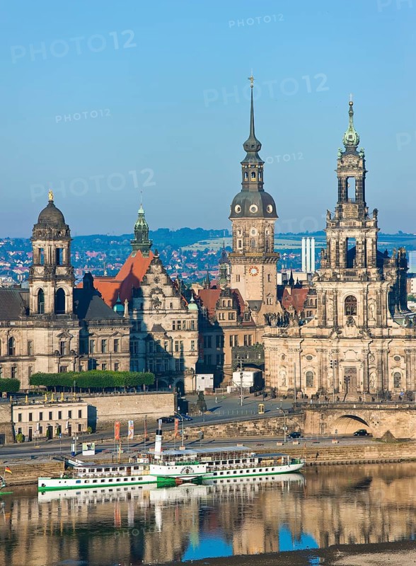 Dresden Silhouette View from Neustätter Elbufer to Dresden Old Town