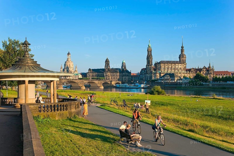 Dresden Silhouette View from Neustätter Elbufer to Dresden Old Town
