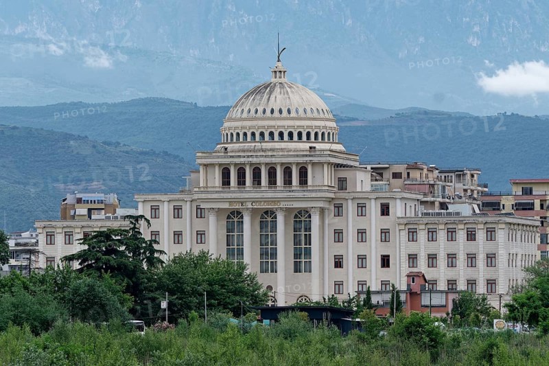The neoclassical-style Hotel Colombo Berat. Qark Berat, Albania, Southeast Europe, Europe