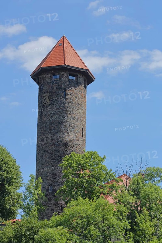 Castle tower of the castle in Auerbach, Vogtland, Saxony, Germany, Europe