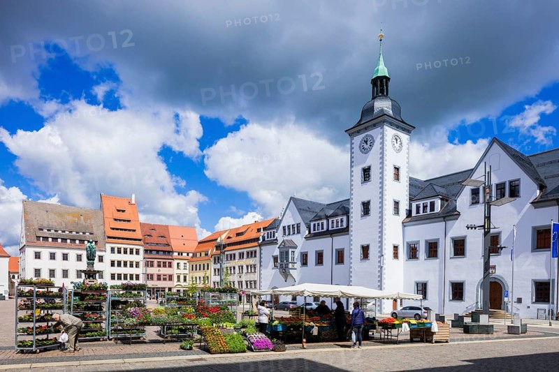 Obermarkt with town hall and fountain monument by, Otto the Rich is the town founder