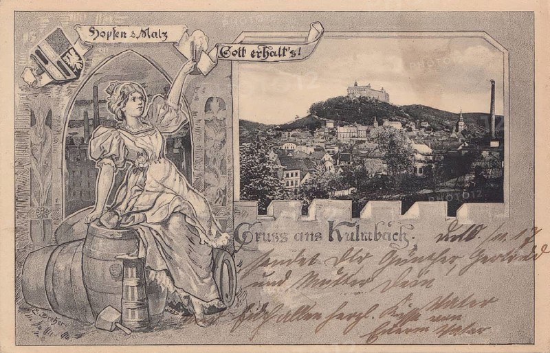 Hopfen und Malz, Old picture postcard from the beer town Kulmbach, 1917, Upper Franconia, Bavaria, Germany, Historic, digitally restored reproduction from an original of the time, Europe