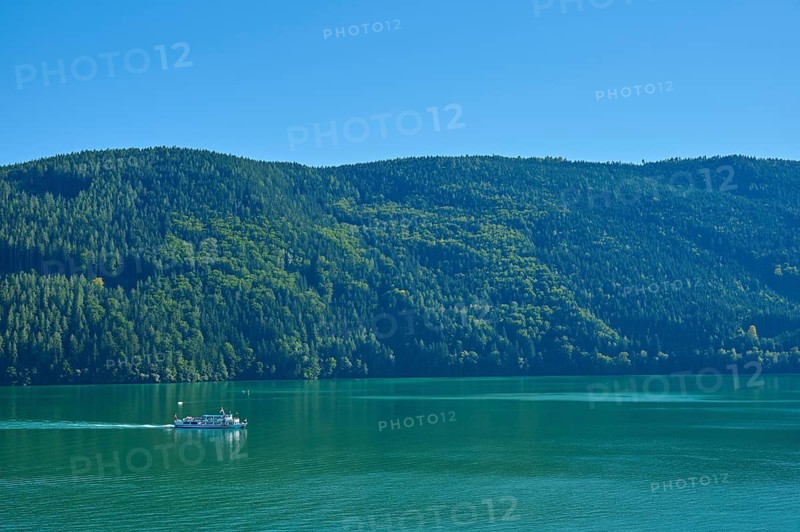 Lake, mountains, forest, excursion boat, summer, Lake Millstatt, Döbriach, Carinthia, Austria, Europe