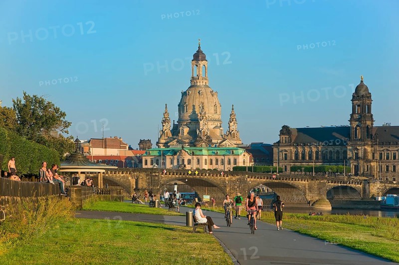 Dresden Silhouette View from Neustätter Elbufer to Dresden Old Town