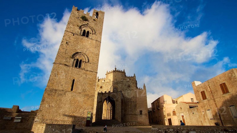 Torre di re Federico, Campanile del Real Duoma, Norman Dome, Super Wide Angle, Erice, Trapani Province, Mountain, Sicily, Italy, Europe