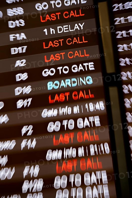 Last call, check-in, departure board with departure schedule in different languages, gates at Istanbul Airport, Istanbul, Turkey, Asia