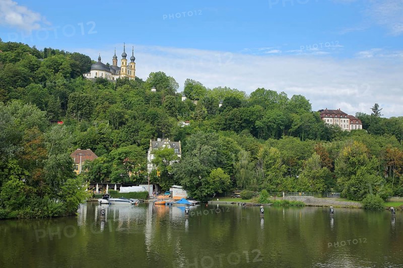 View of the Käppele Visitation of the Virgin Mary pilgrimage church built by Balthasar Neumann and Main, Würzburg, Lower Franconia, Franconia, Bavaria, Germany, Europe