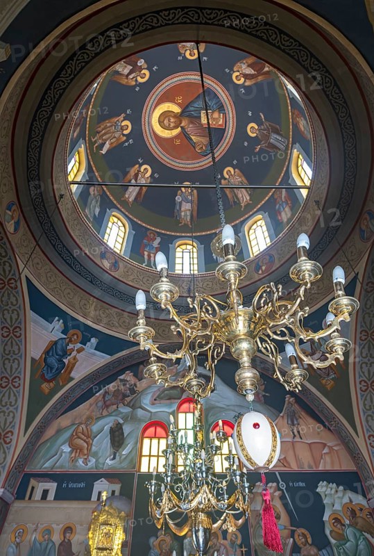 Interior dome, Church of Panagia Platsani Akathistos Hymn, Ia, Oia, Santorini, Greece, Europe