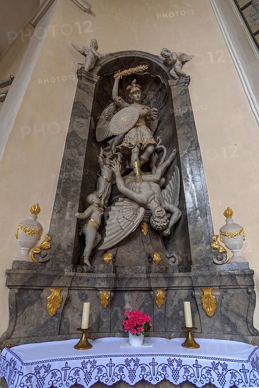 Archangel Gabriel, figure altar in the castle chapel at Waldenburg Castle, Waldenburg, Hohenlohe, Baden-Württemberg, Germany, Europe