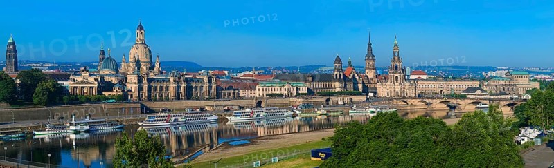 Dresden Silhouette View from Neustätter Elbufer to Dresden Old Town