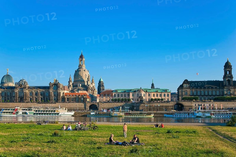 Dresden Silhouette View from Neustätter Elbufer to Dresden Old Town