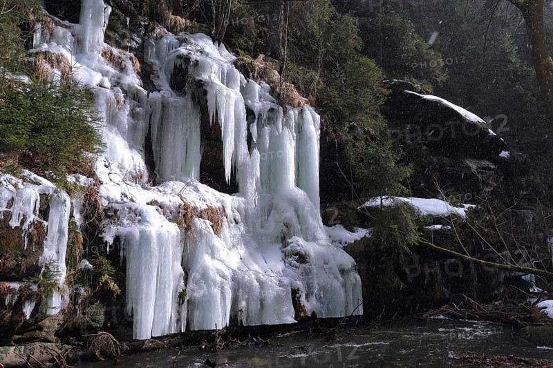Icefall in the Polenz valley in Saxon Switzerland, Saxon Switzerland, Elbe Sandstone Mountains, Saxony, Germany, Europe