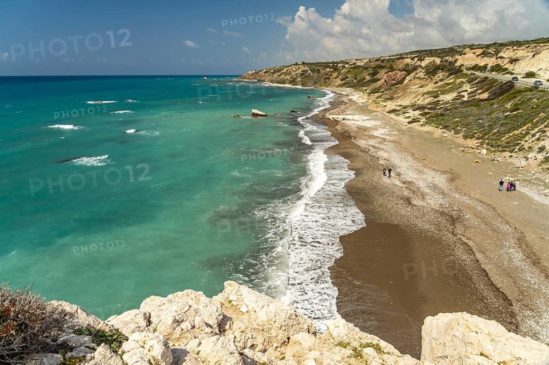 Petra tou Romiou beach, the Rock of Aphrodite in Kouklia near Paphos, Cyprus, Europe