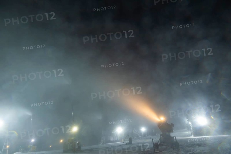 In anticipation of easing of the corona-induced logdown, the ski slope in Altenberg in Saxony's Ore Mountains is artificially snowed with snow cannons