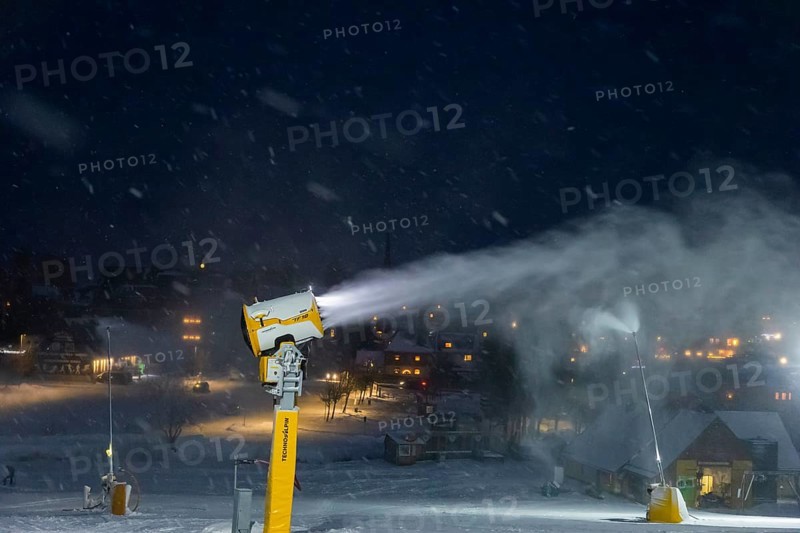 In anticipation of easing of the corona-induced logdown, the ski slope in Altenberg in Saxony's Ore Mountains is artificially snowed with snow cannons