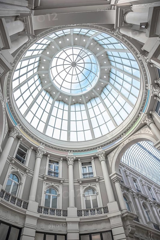 Historic glazing of De Passage shopping street by day, The Hague, Netherlands