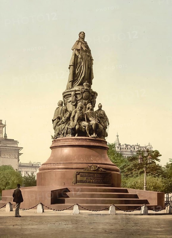 Monument to Catherine II, St. Petersburg, Russia, c. 1890, Historic, digitally enhanced reproduction of a photochrome print of the period, Europe