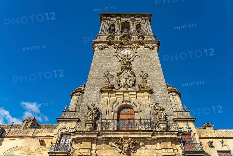 Tower of the Basilica of Santa MarÃ­a de la Asuncion in Arcos de la Frontera, Andalusia, Spain, Europe