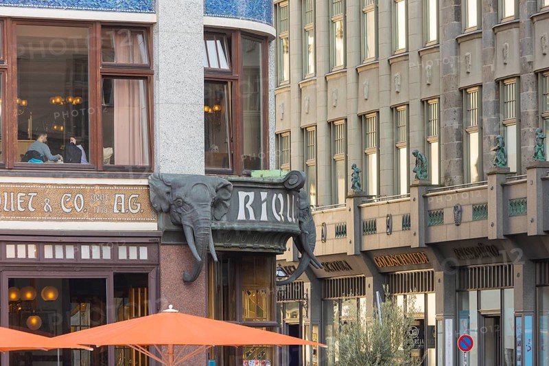 Riquet House with elephant heads. The Riquet & Co. AG was a company for the production and distribution of cocoa, chocolates, chocolates and sweets in Leipzig with a production plant in Gautzsch. It also traded in tea and other goods imported from China and the Orient