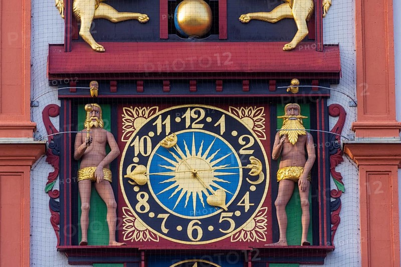 Old town hall with the textile museum. The art clock in the gable was installed by the Hof master Georg Puhkaw in 1548