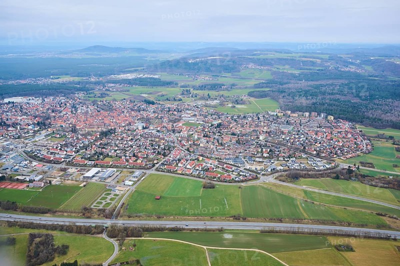 Aerial view of the area around Neumarkt in der Oberpfalz, Bavaria, Germany, Europe