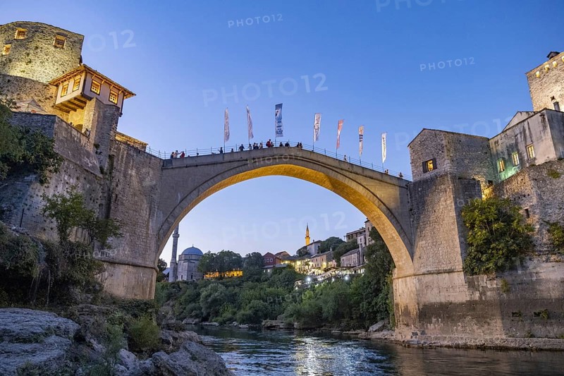 Stari Most, 16th-century Ottoman bridge over river Neretva in the old historic city Mostar, Herzegovina-Neretva Canton, Bosnia and Herzegovina, Europe