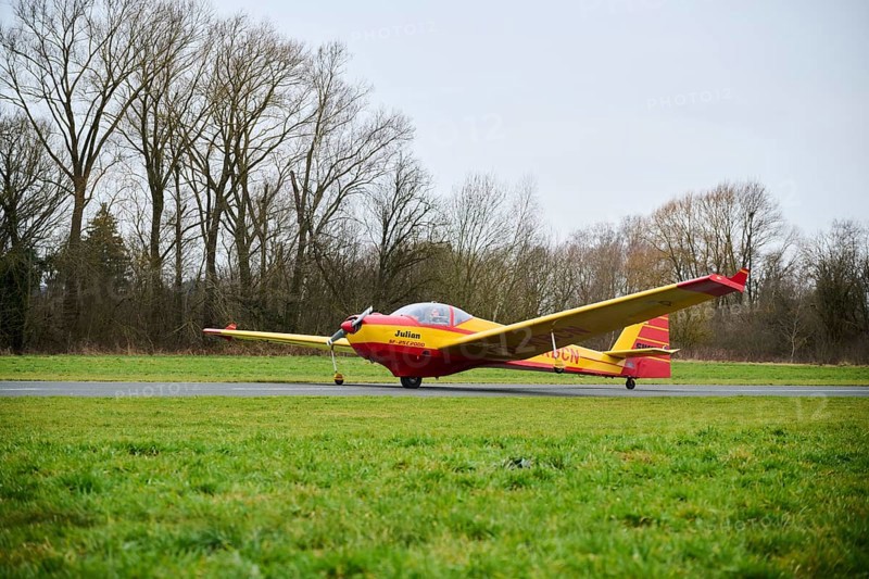 Lightweight aircraft takes off from an airfield in Neumarkt in der Oberpfalz, Bavaria, Germany, Europe