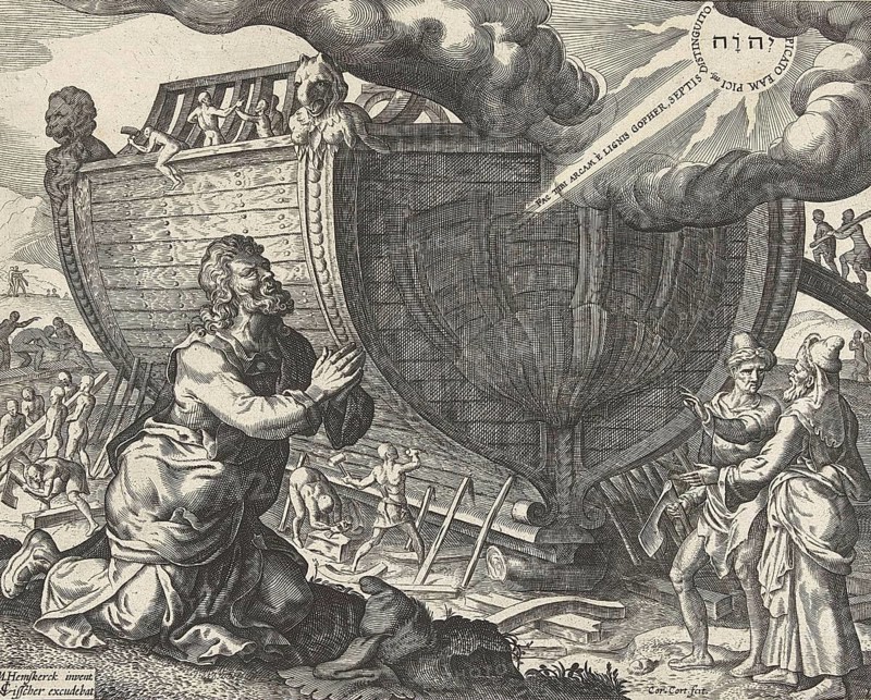 God commands Noah to build the ark, According to the biblical book of Genesis, Noah's ark was a buoyant box built by the patriarch Noah, Illustration from 1550, Historic, digitally restored reproduction from an original of the time