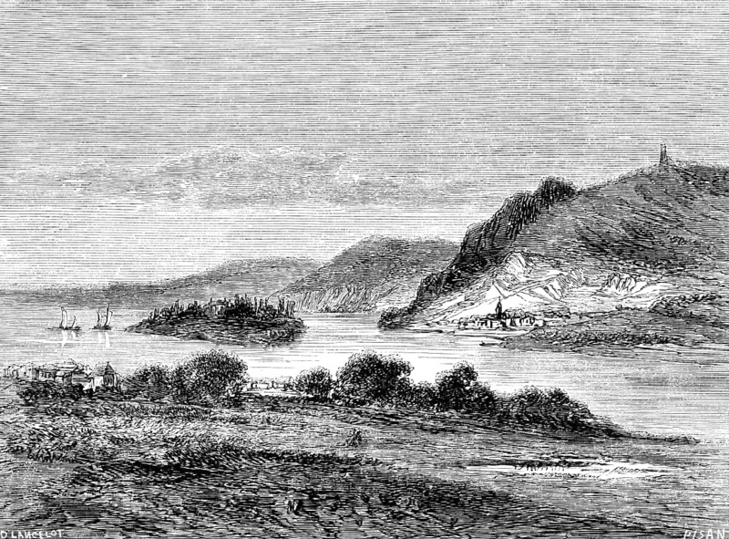 Nonnenwerth Island on the Rhine with Remagen-Rolandseck, Rhine, Germany, Le Rhin, Victor Hugo, historical illustration, c. 1843, Europe