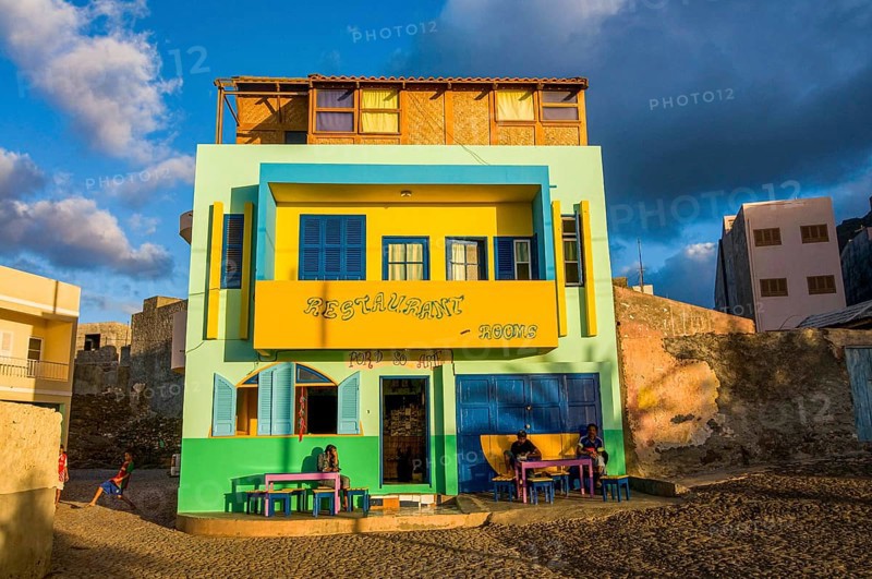 Colourful fassade of a building. San Antao. Cabo Verde. Africa