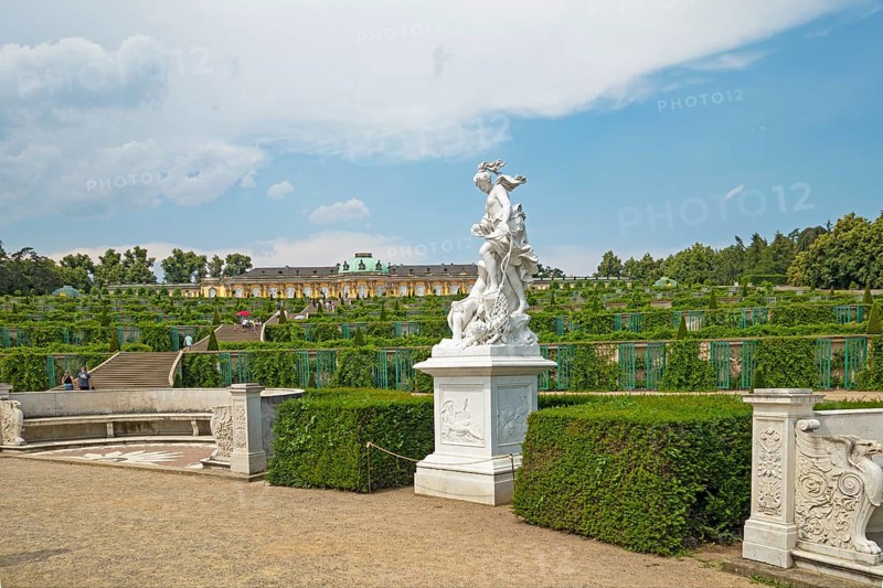 Marble figure, vineyard terraces, Sanssouci Palace Park, Potsdam, Brandenburg, Germany, Europe