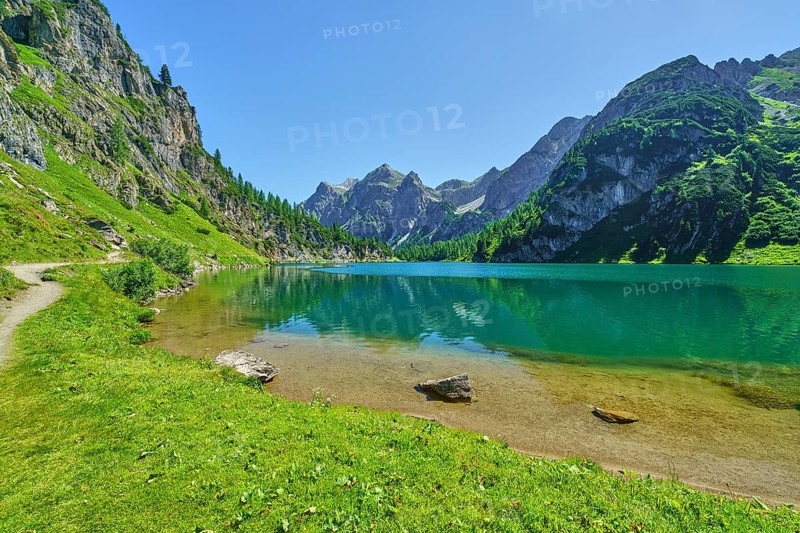 Tappenkarsee with Raucheck and Wildkarhöhe, alpine pasture, mountain lake, Radstätter Tauern, landscape conservation area, Kleinarl, Pongau, Salzburg